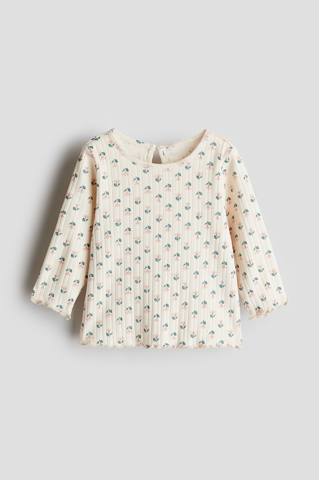 Maglia in jersey a costine - Beige/fiori - 1