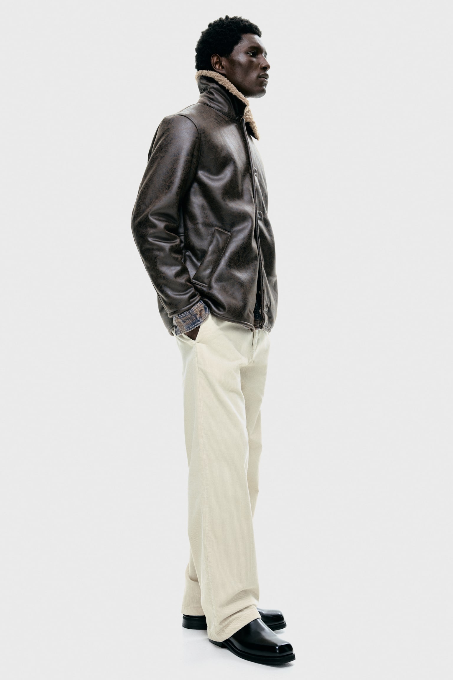 Jacket in coated fabric - Dark brown - 7