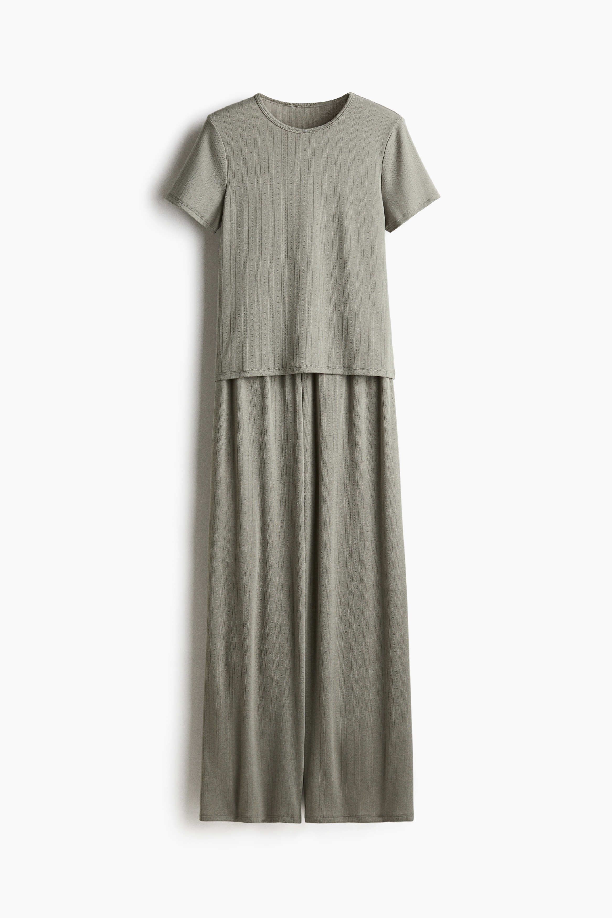 Pointelle Jersey Pyjama Set - Light khaki green/White