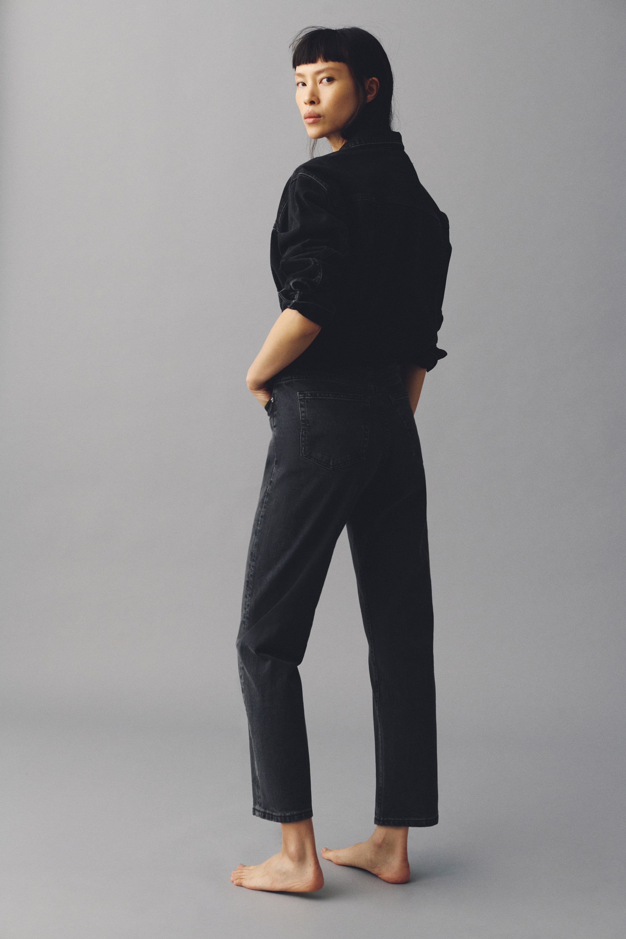 View larger image: Mom Slim Fit High Waist Ankle Jeans - Dark denim grey - Ladies | H&M 1