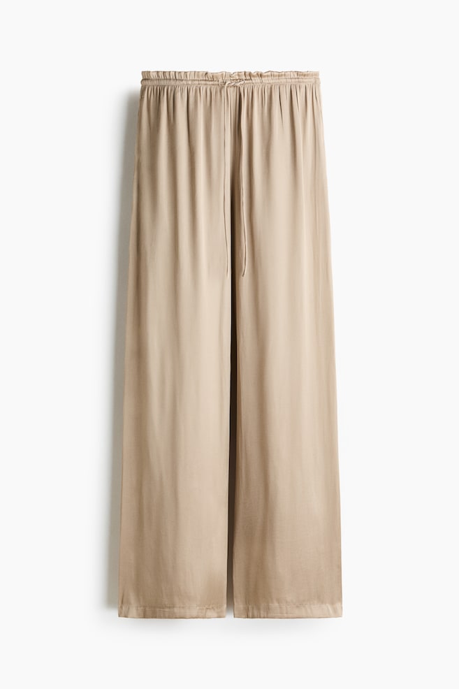 Satin drawstring trousers - Beige/Dark khaki green/Black/Navy blue/Patterned - 1
