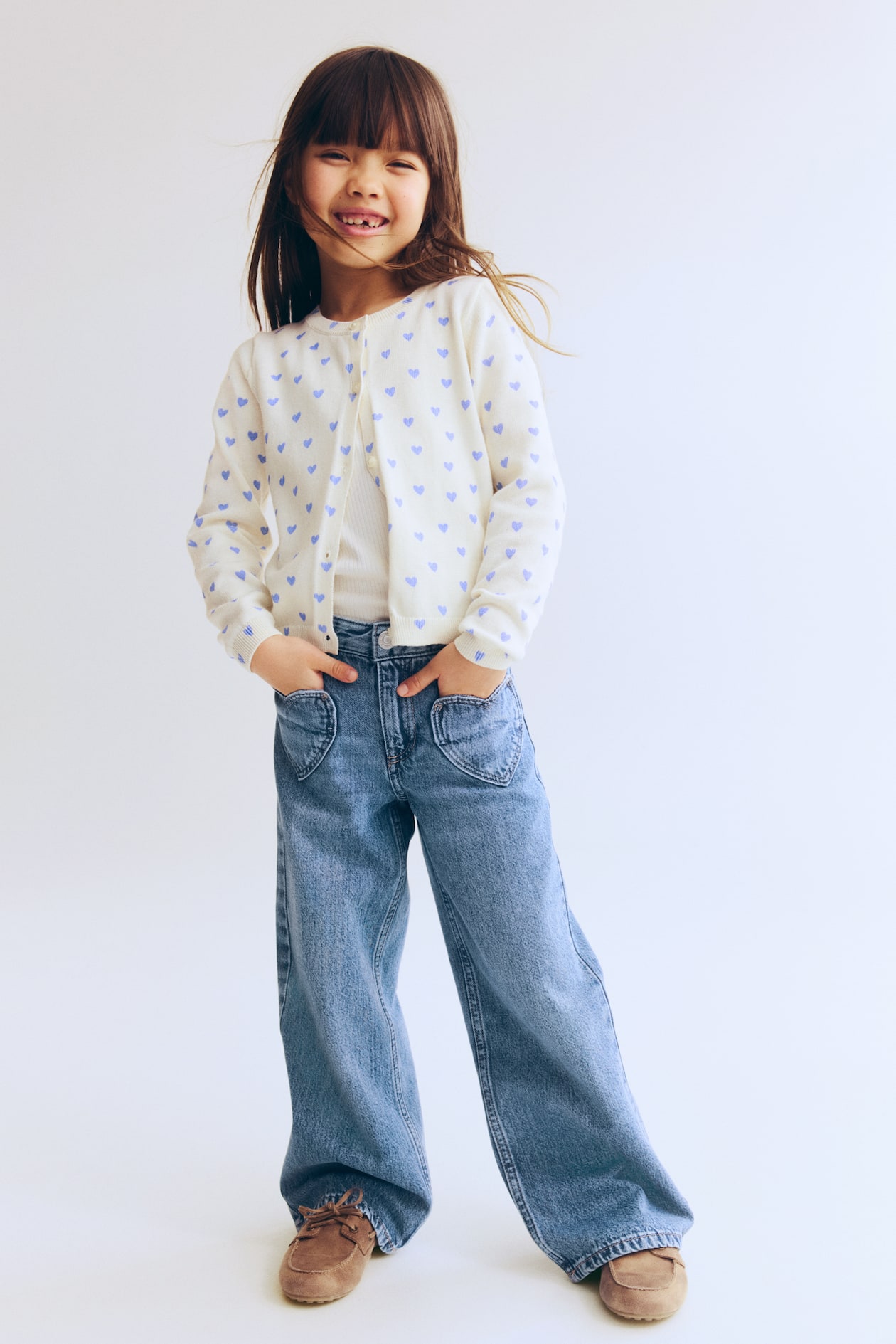 Light denim blue Motif-Detail Wide-Leg Jeans for kids | H&M US