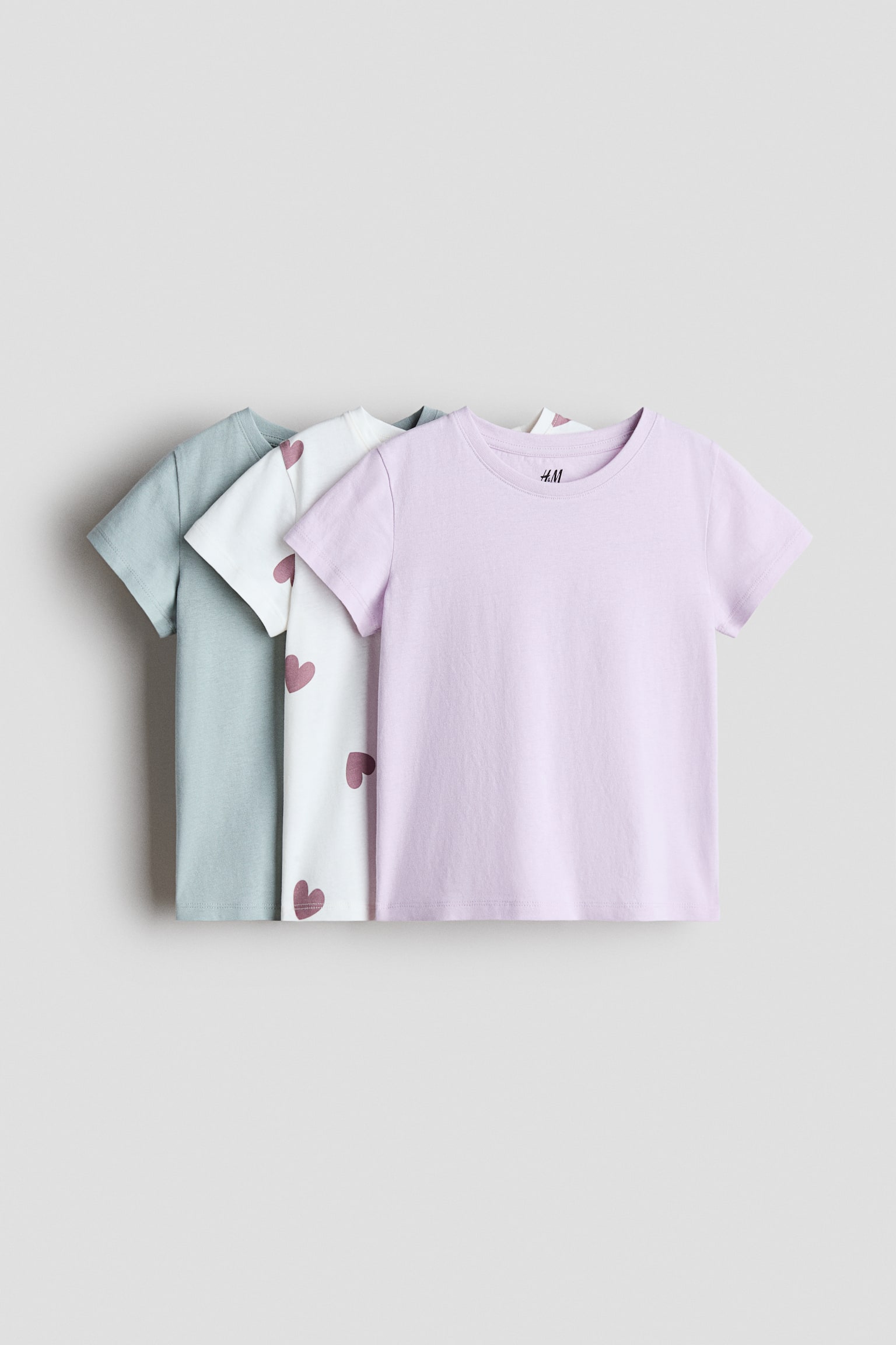 3er-Pack T-Shirts - Weiß/Herzen/Helllila/Hellrosa/Mattrosameliert/Polka Dots/Rosa/Herzen/Weiß/Fliederfarbene Herzen/Weiß/Polka Dots/Hellbeige/Leopardenprint/Hellrosa/Weiß/Mattlila/Herzen/Rosa/Herzen/Hellrosa/Hellblau
