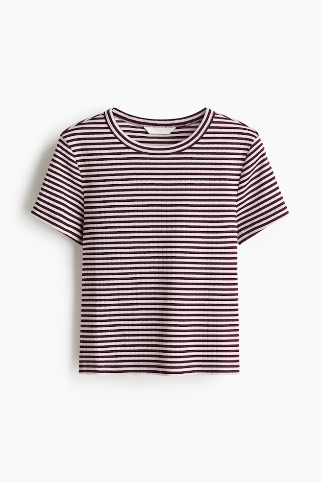 Ribbed T-Shirt - Dark plum purple/striped/White/dark brown striped - 1