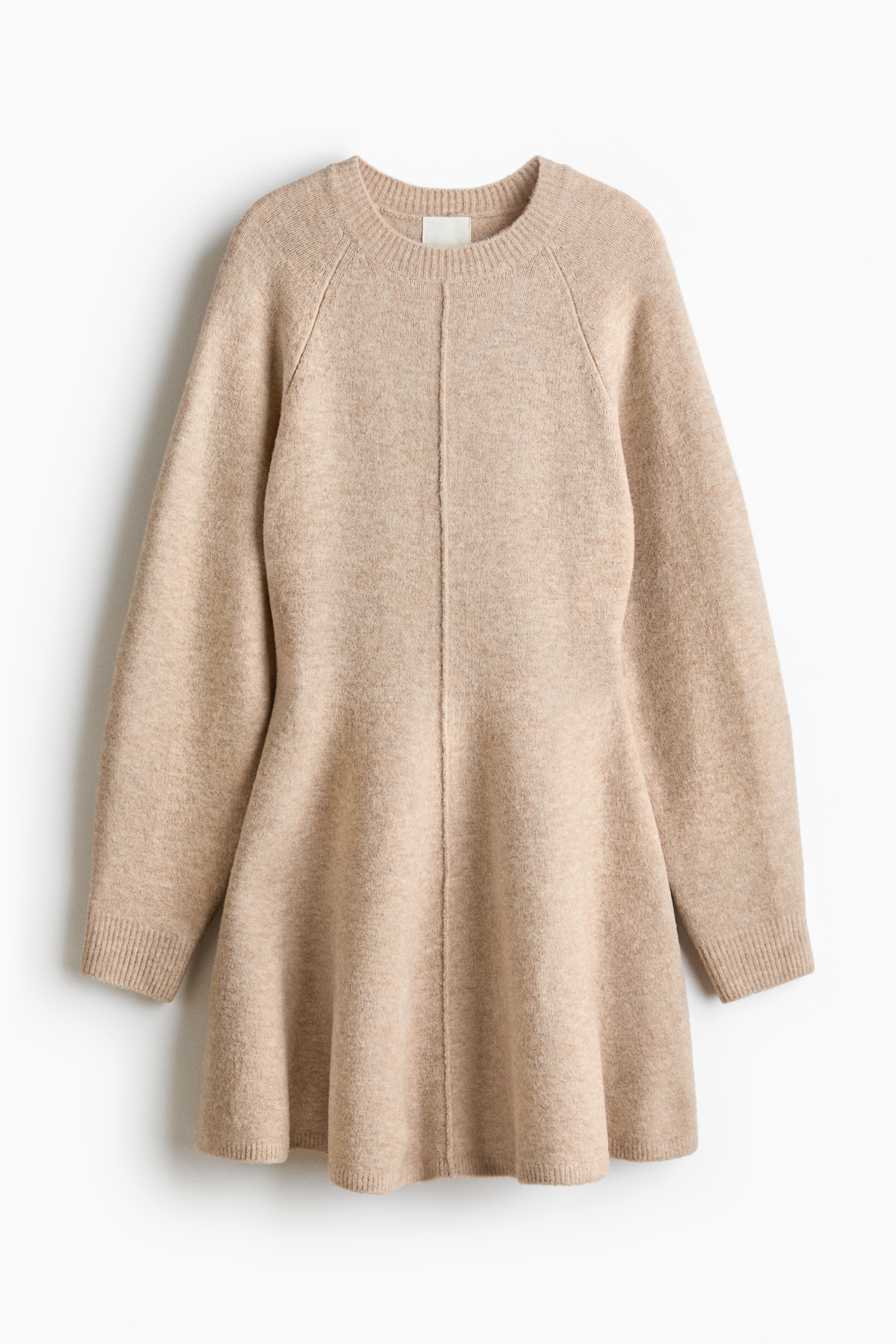 Gebreide jurk met uitlopende rok - Dusty beige/Donkergrijs gemêleerd