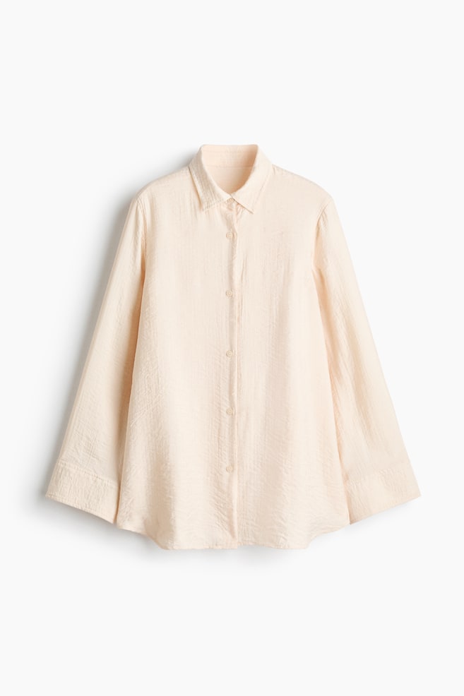 Crinkled viscose-blend shirt - Light beige/Black - 1