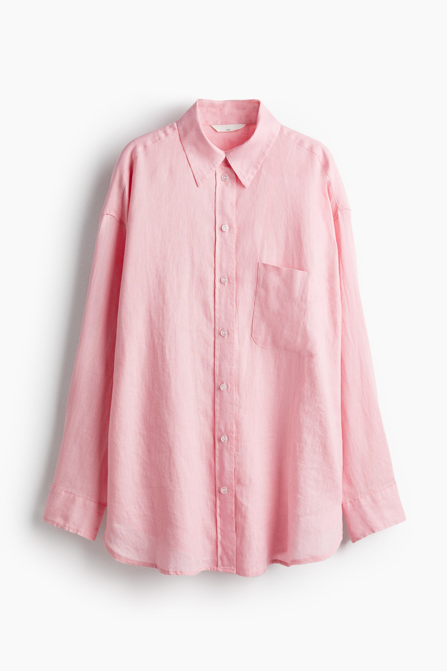 Oversized linen shirt - Light pink/Navy blue/Striped/White - 2