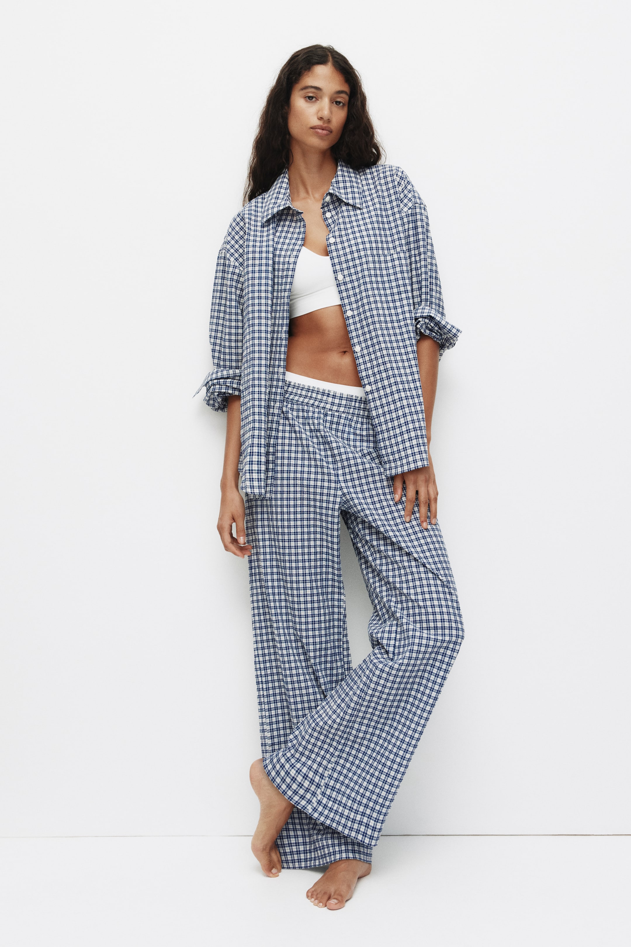 View larger image: Cotton Pajamas - Dark blue/checked - Ladies | H&M CA 1