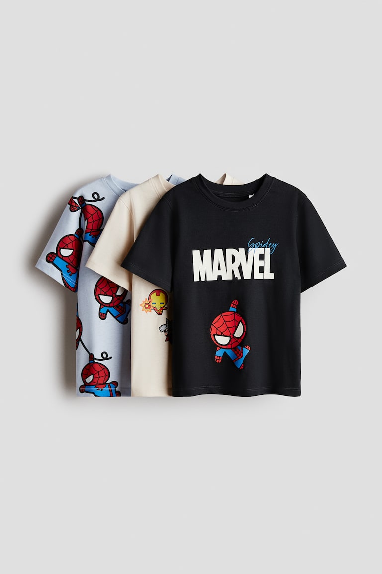 3-pack Printed T-shirts Light blue/Marvel Kids H&M US