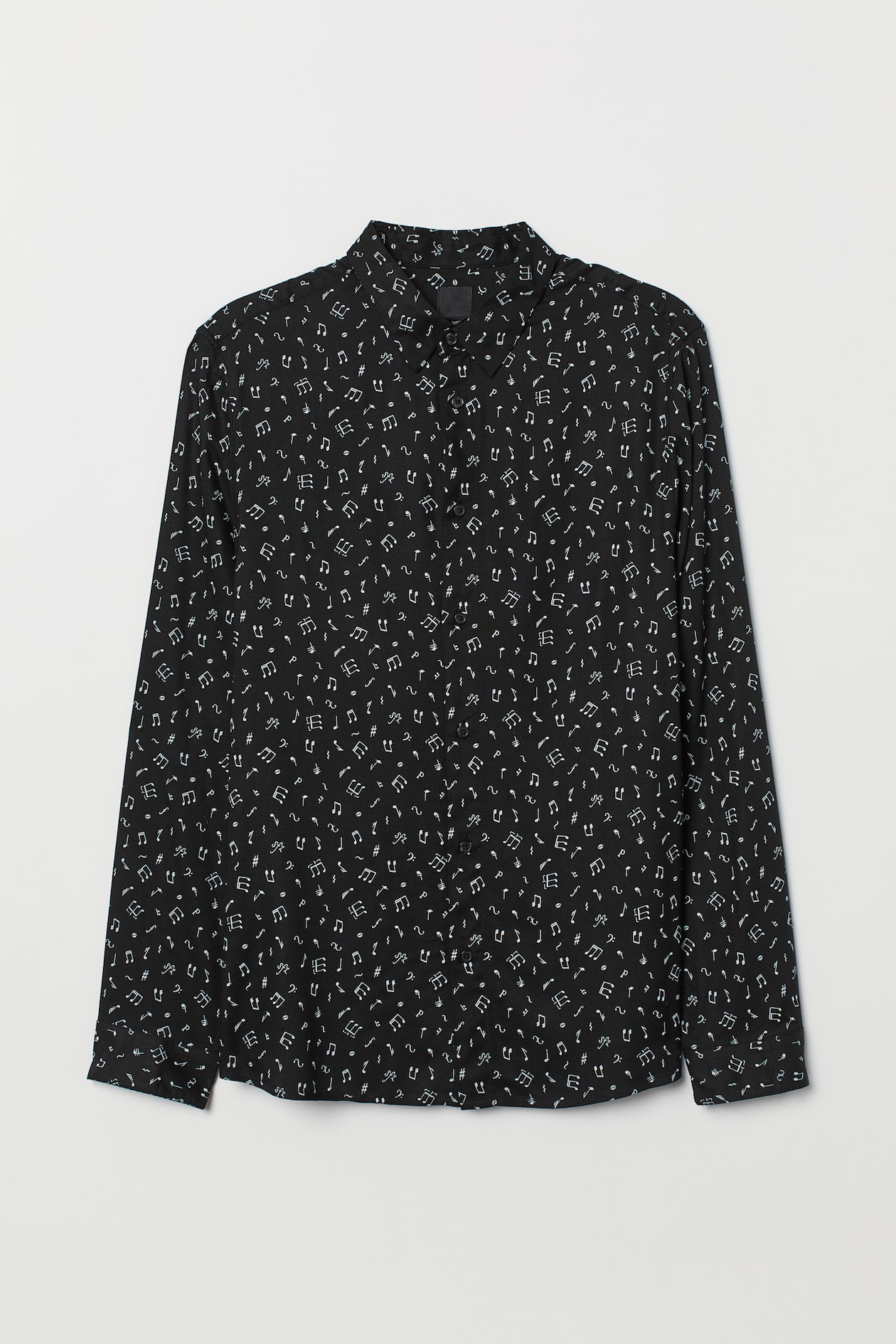 Slim Fit Viscose Shirt - Long sleeve - Regular length - Black/notes ...