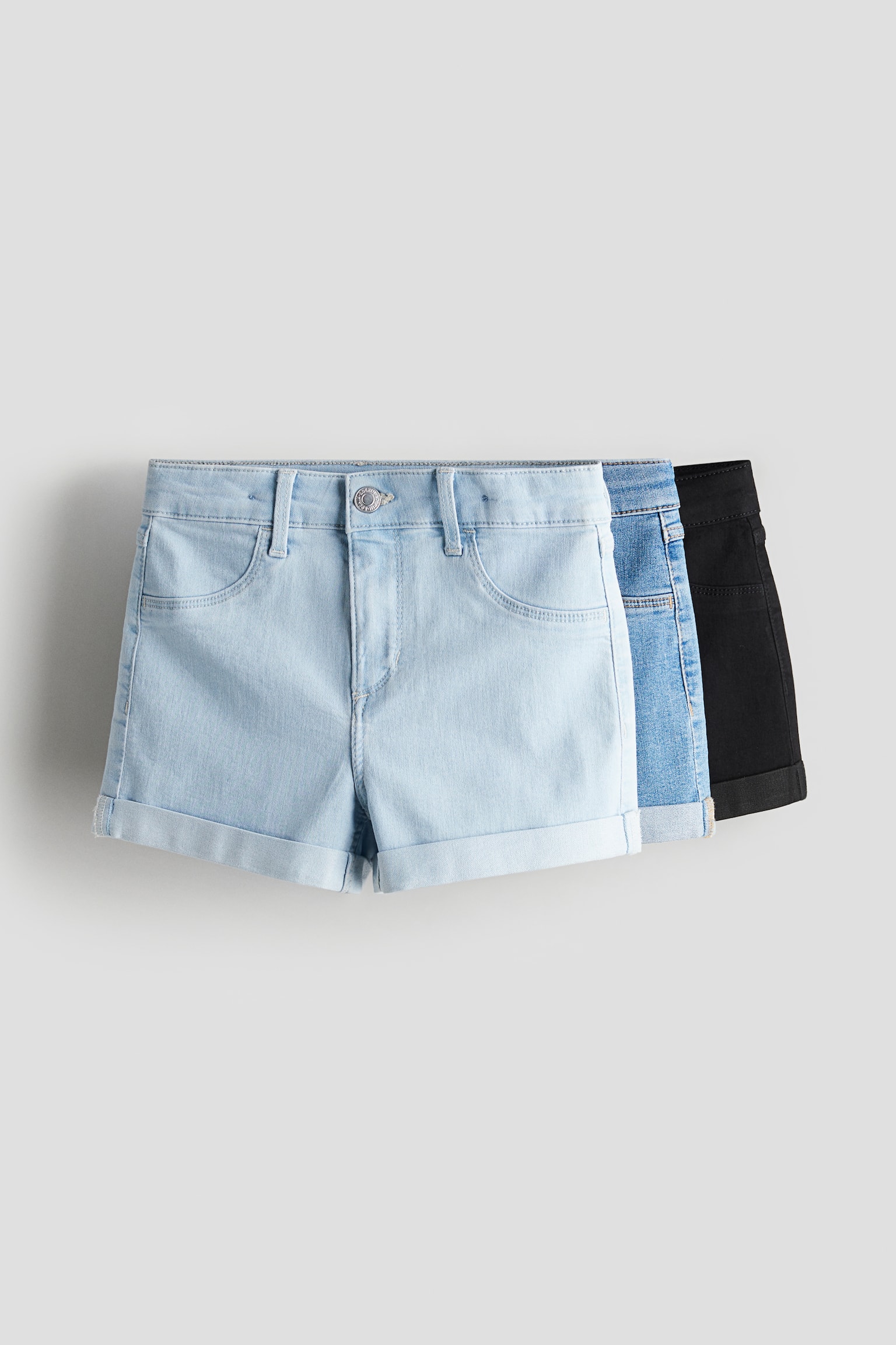 3-pack denim shorts - Light denim blue/Black - 1