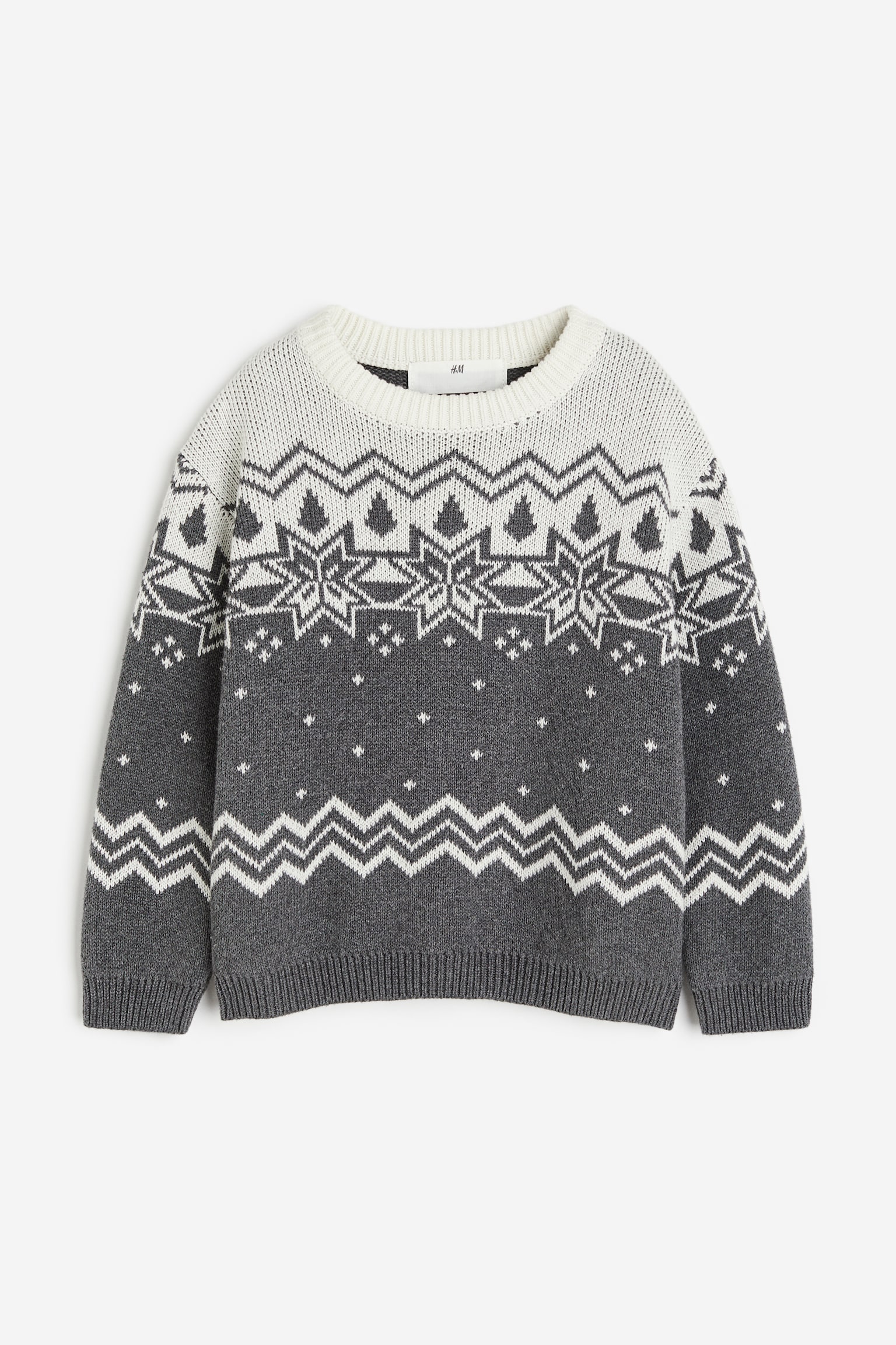 Jacquard-knit jumper - Dark grey/Patterned - 1