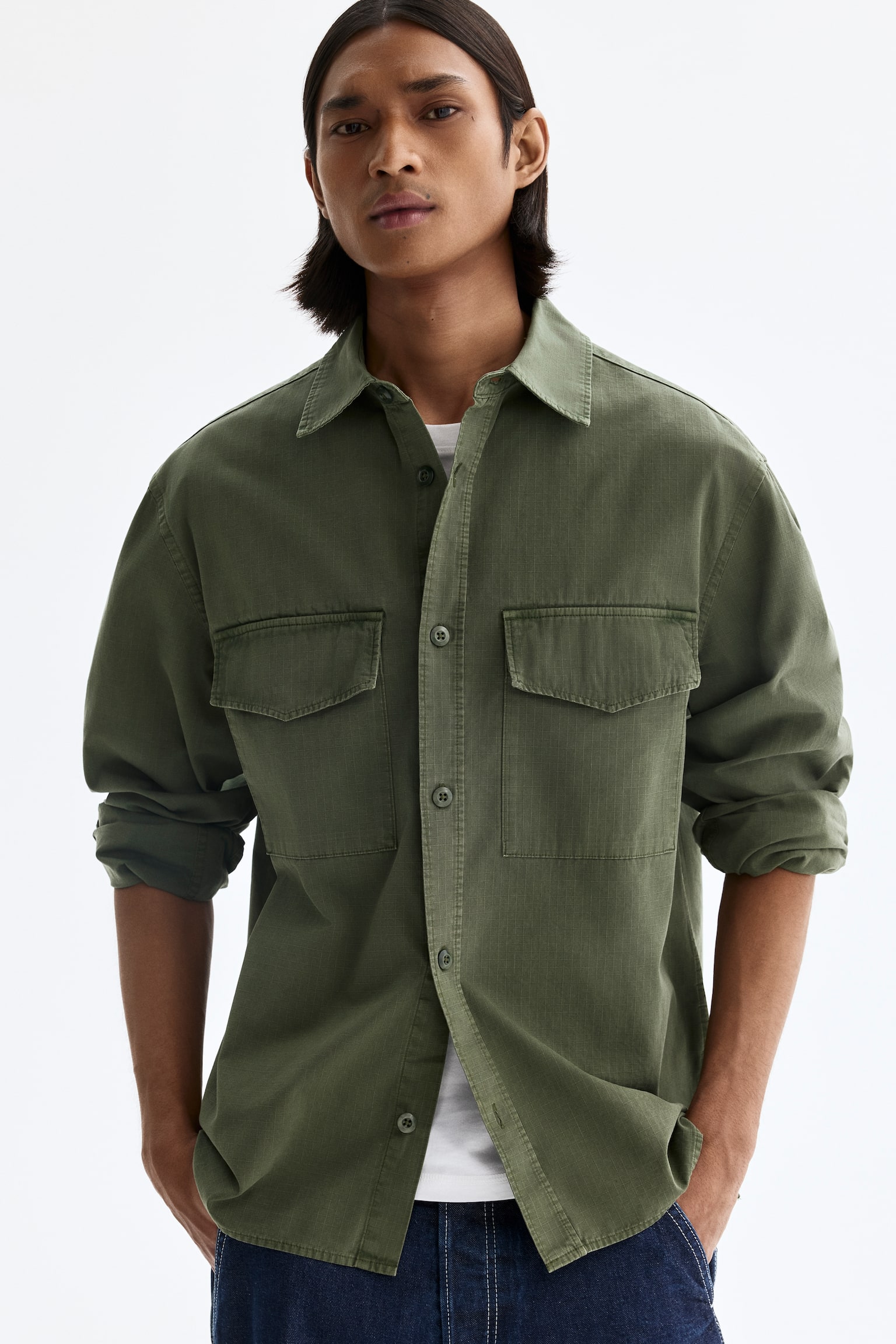 Regular-Fit Utility Shirt - Dark khaki green - 6