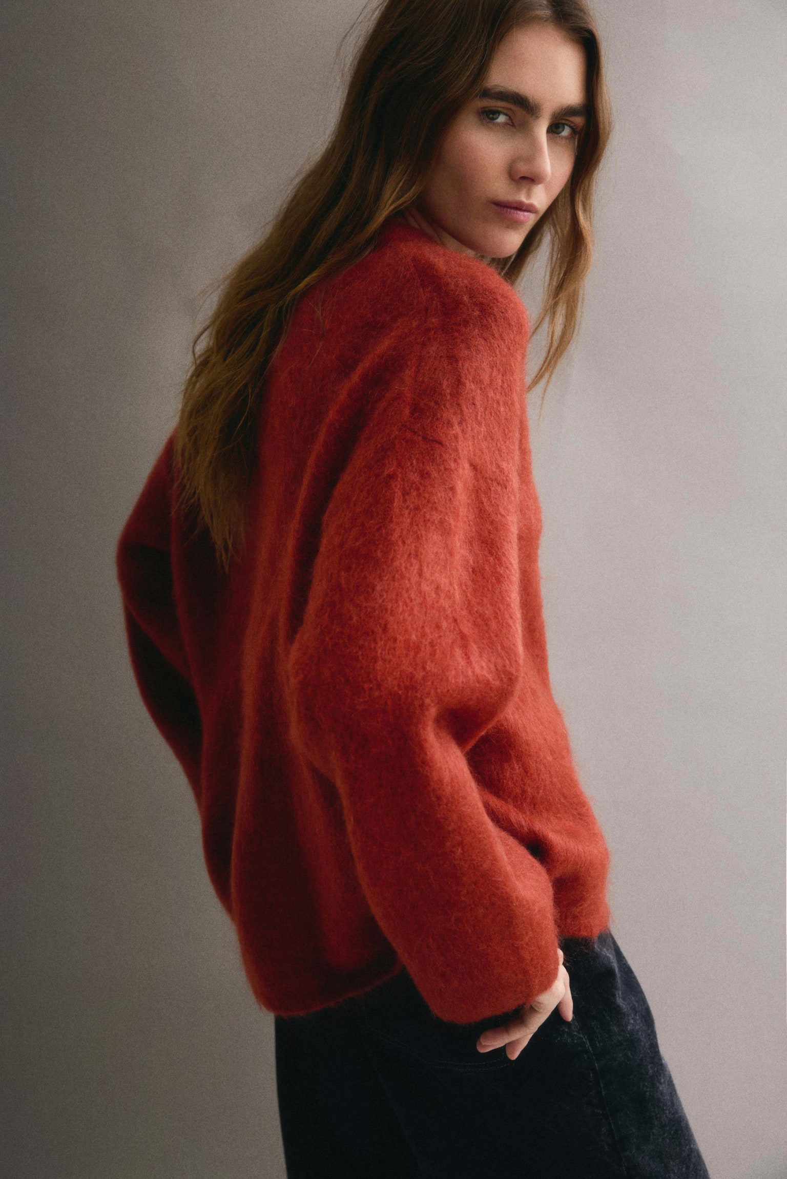 Oversized mohair-blend jumper - Burnt orange/Bright orange/Green/Dark beige/Mustard yellow/Black/Dark grey/Light grey/Dark brown - 1