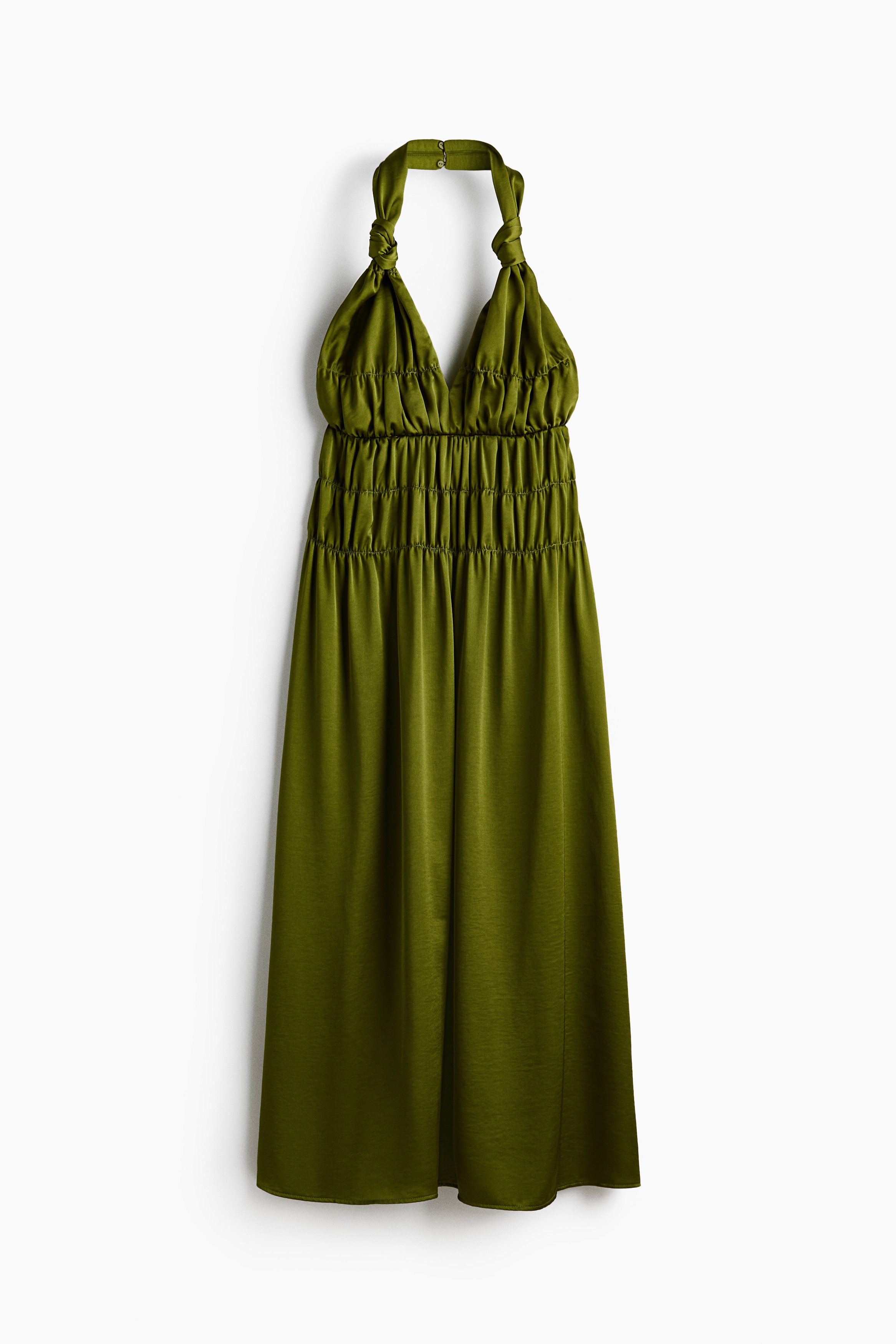 Neckholderkleid mit Raffungen - Olivgrün/Dunkellila/Paisleymuster