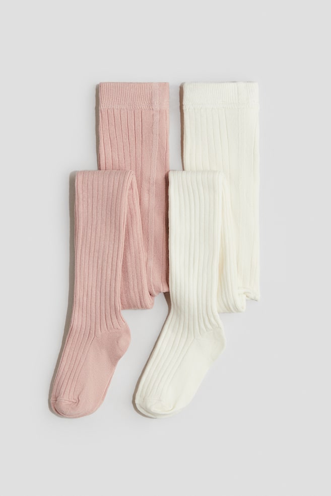 2-pack Mallas en tejido acanalado - Rosa/Blanco/Gris oscuro/Beige claro/Beige/Crema/Rojo oscuro/Rosa claro/Café/Beige claro/Beige claro/Beige/Rojo/Azul marino - 1