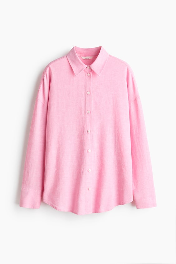Женские рубашки H&M Oversized Linen-Blend Shirt