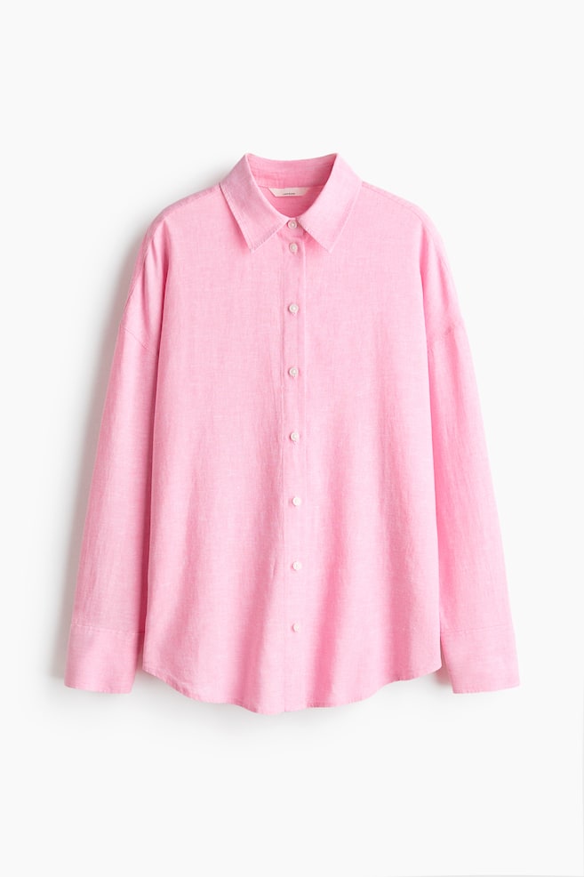 Oversized Linen-Blend Shirt - Light pink/Blue - 1