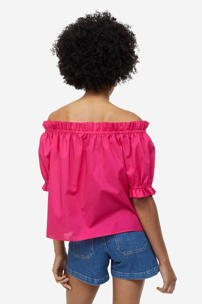 Frill-trimmed off-the-shoulder top - Cerise/Blue/Striped/White/Green - 3