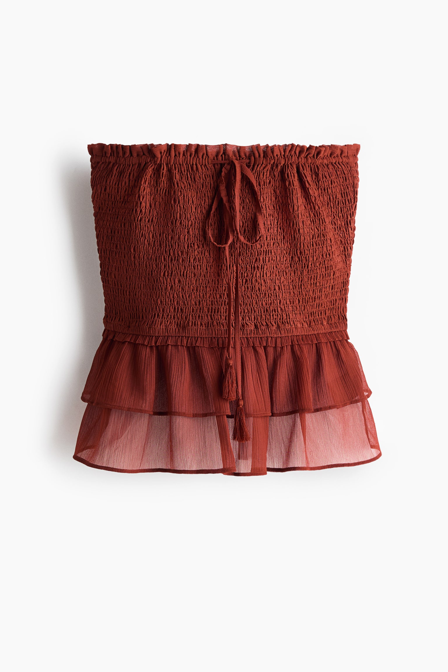 Smocked Bandeau Top - Dark red/Beige/paisley