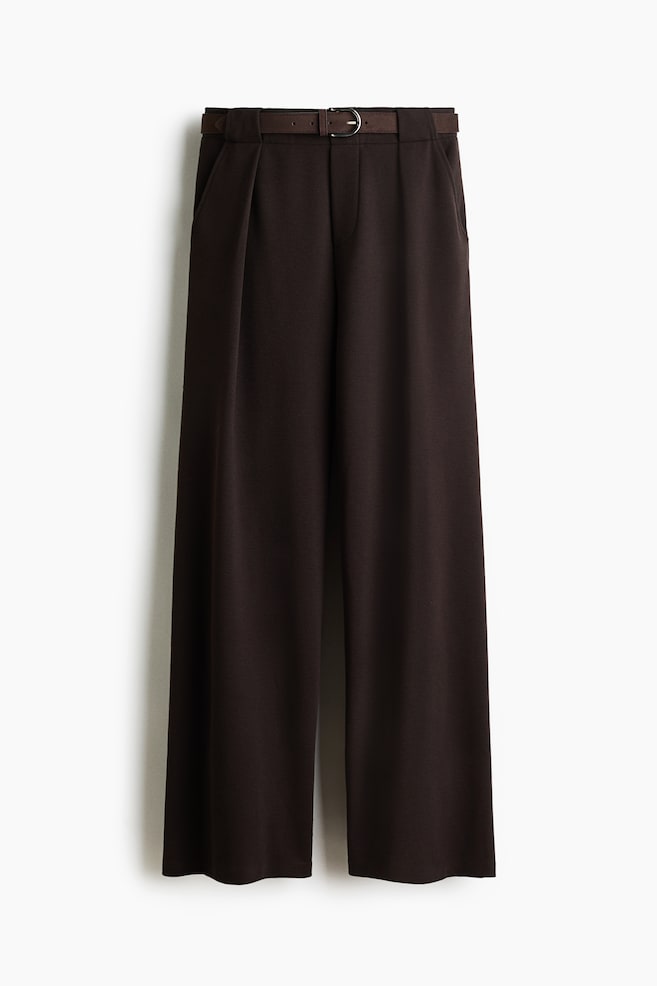 Belted Ponte Pants - Dark brown/Cream - 1
