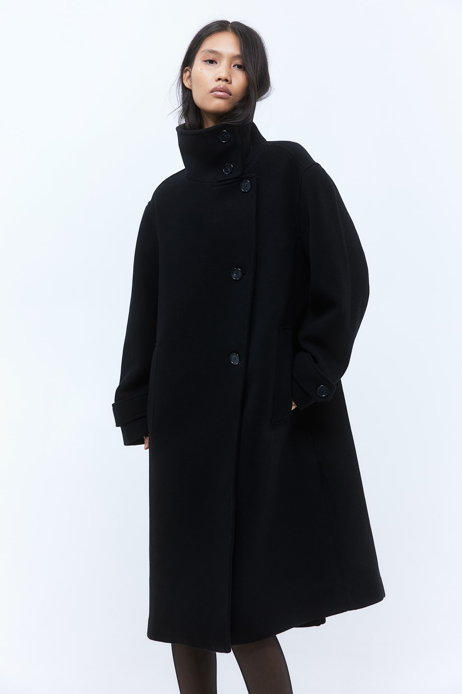 High-collar coat - Black - 1