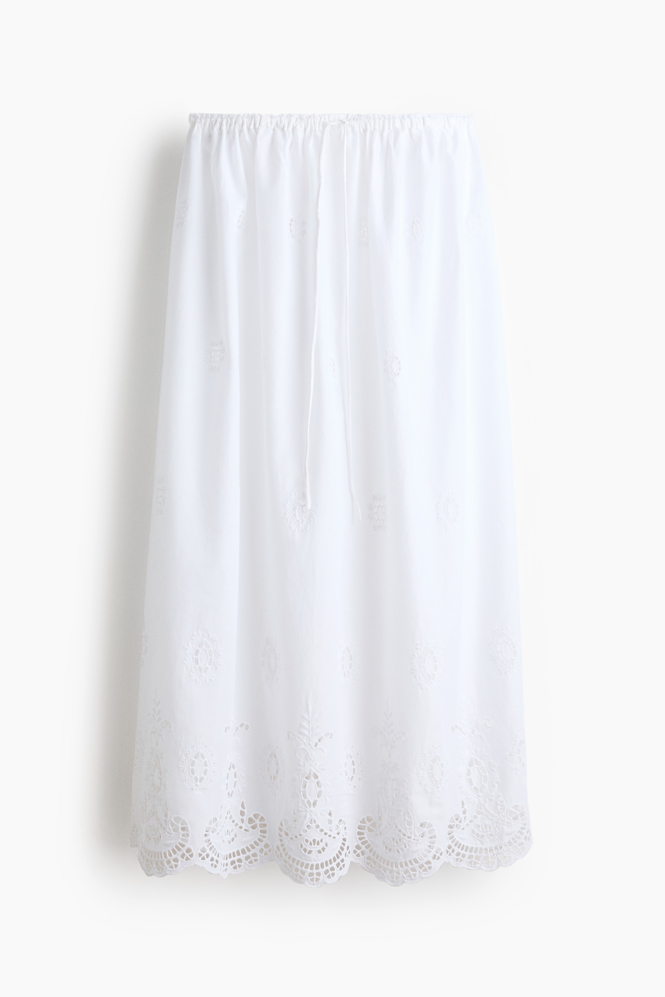 Eyelet-Embroidered Drawstring Skirt - White