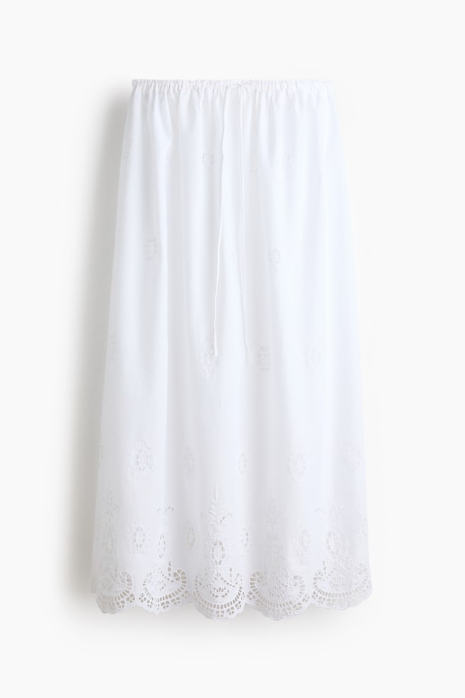 Eyelet-Embroidered Drawstring Skirt - White/Red - 1