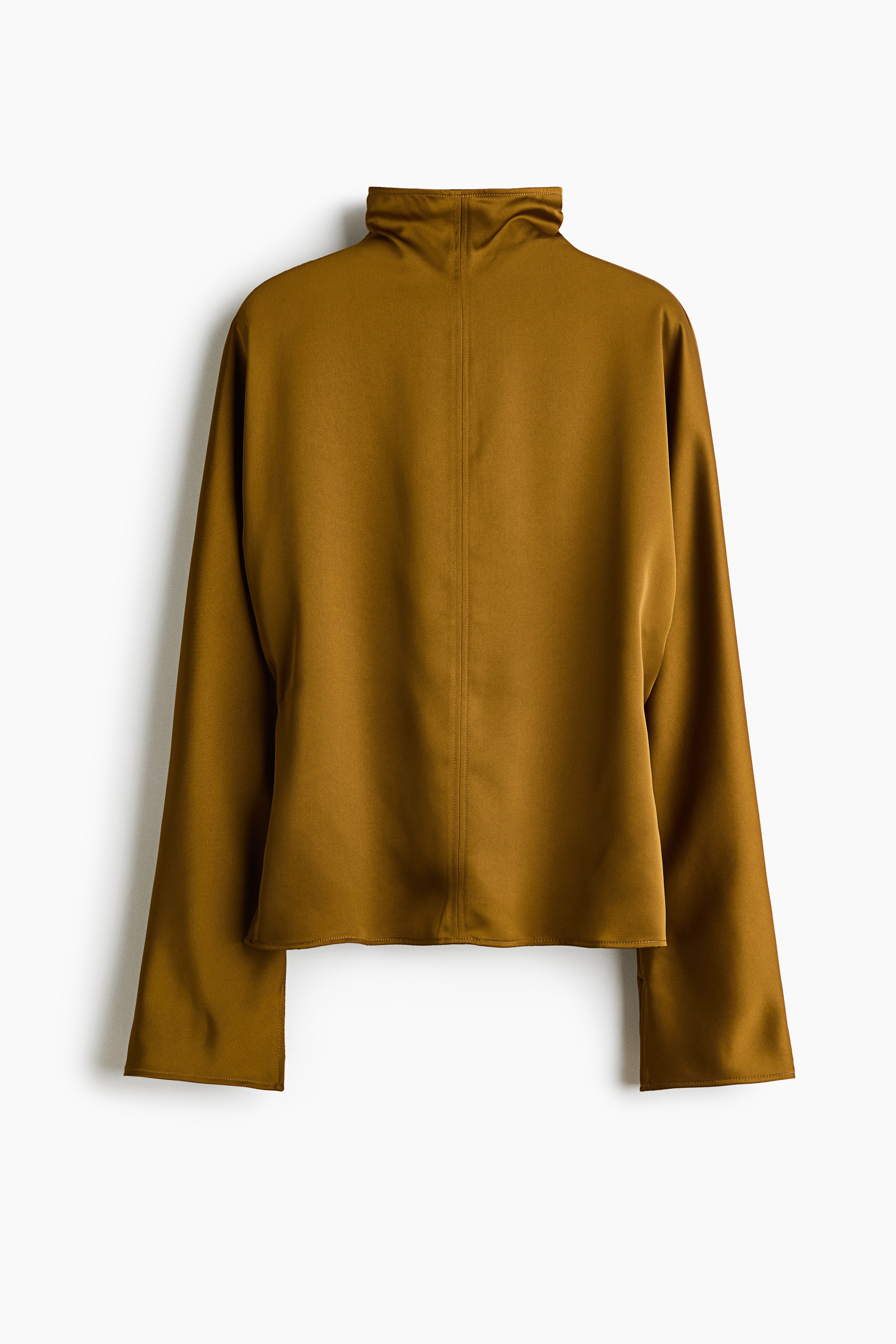 Top en satin avec col cheminée - Vert kaki/Beige clair
