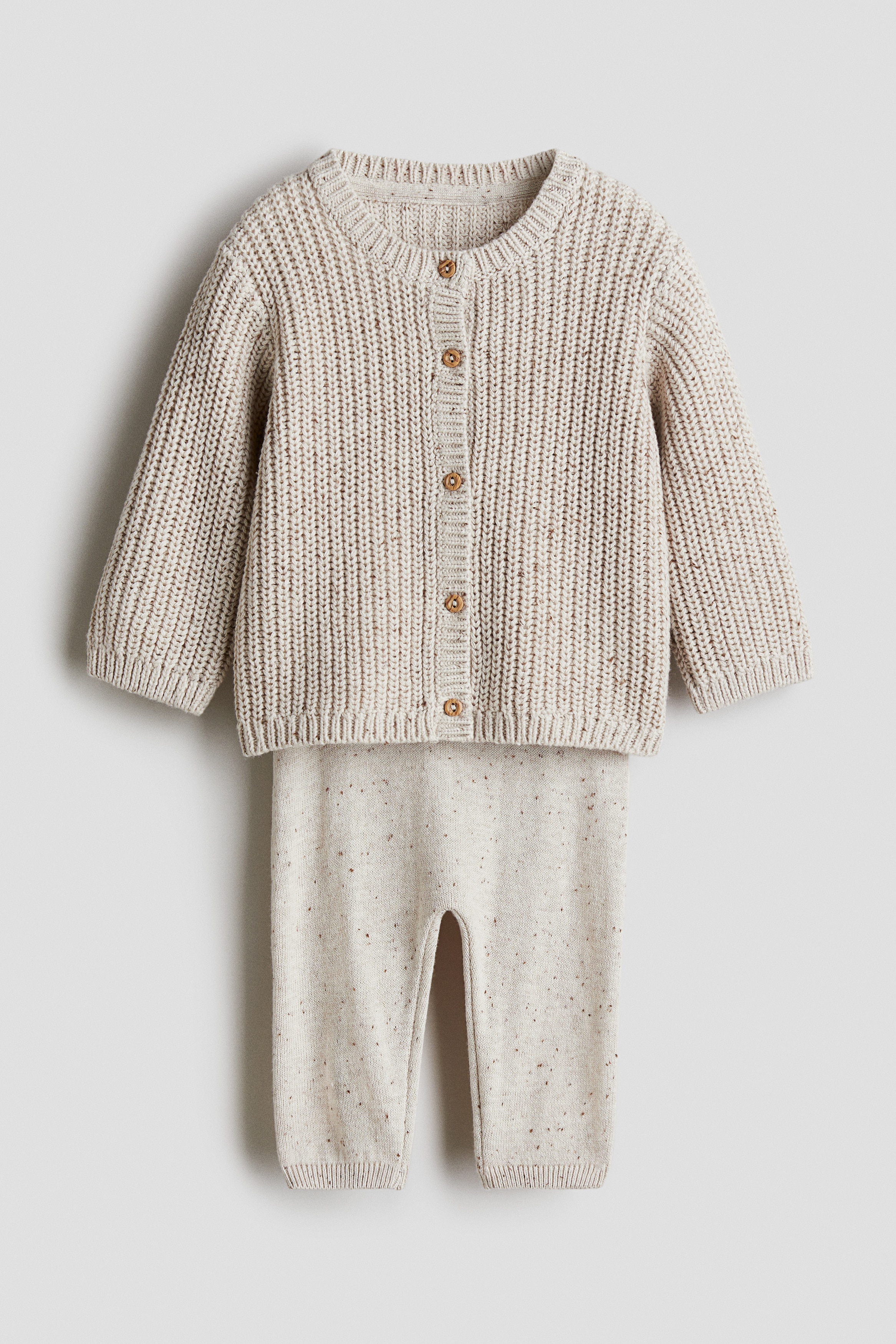 Light beige 2-piece cotton-knit set - Size: 4-6M  - H&M