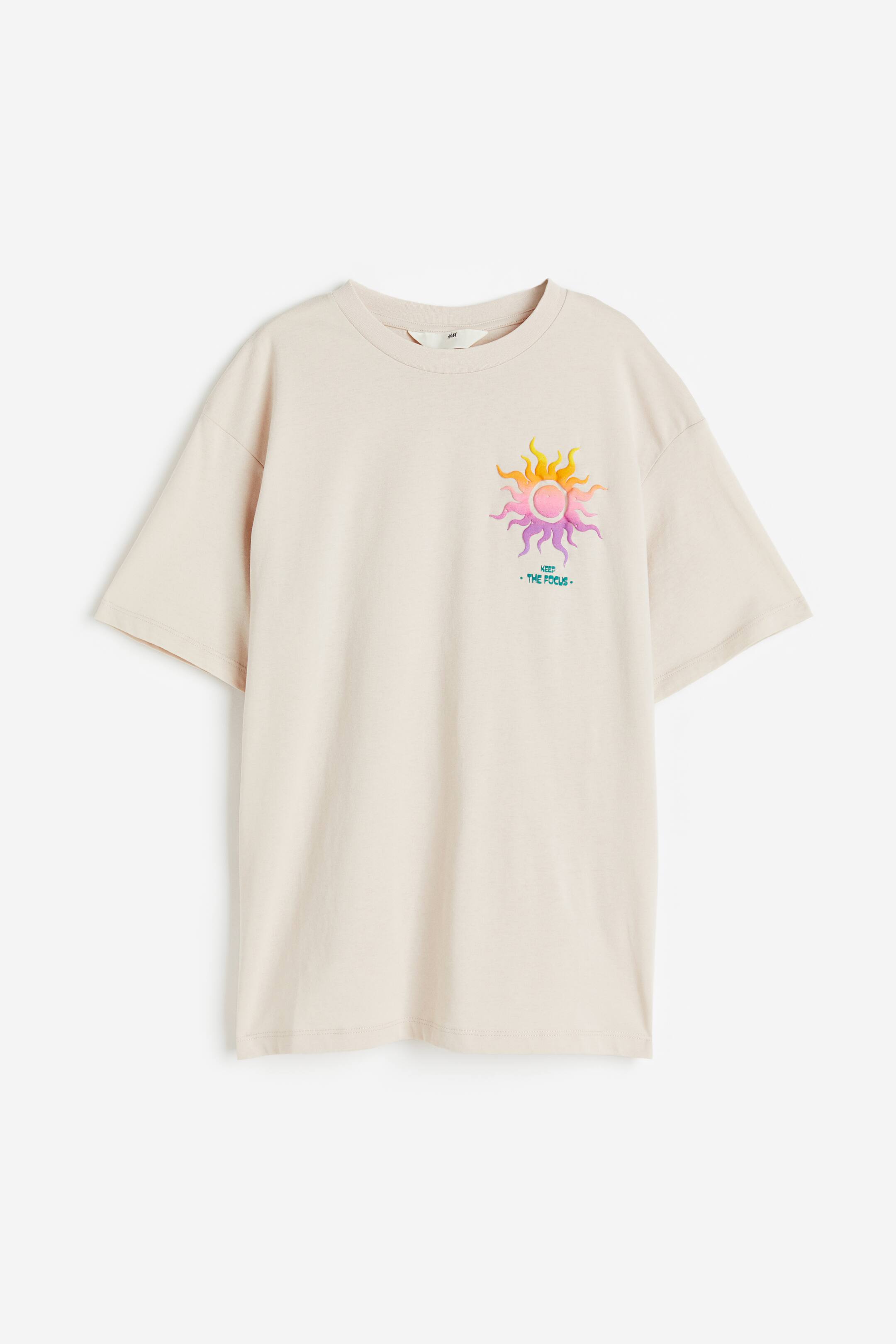 View larger image: Oversized cotton T-shirt - Light beige/Sunburst | H&M 1