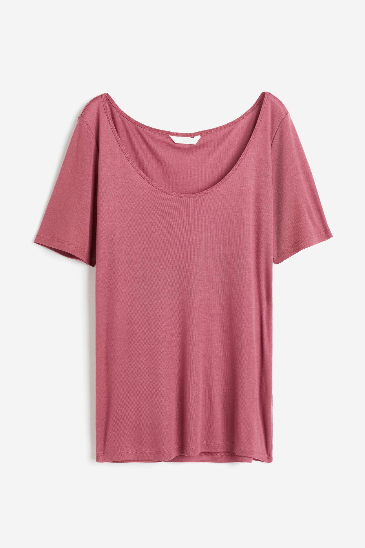 Lyocell T-shirt - Deep neckline - Short sleeve - Old rose - Ladies  