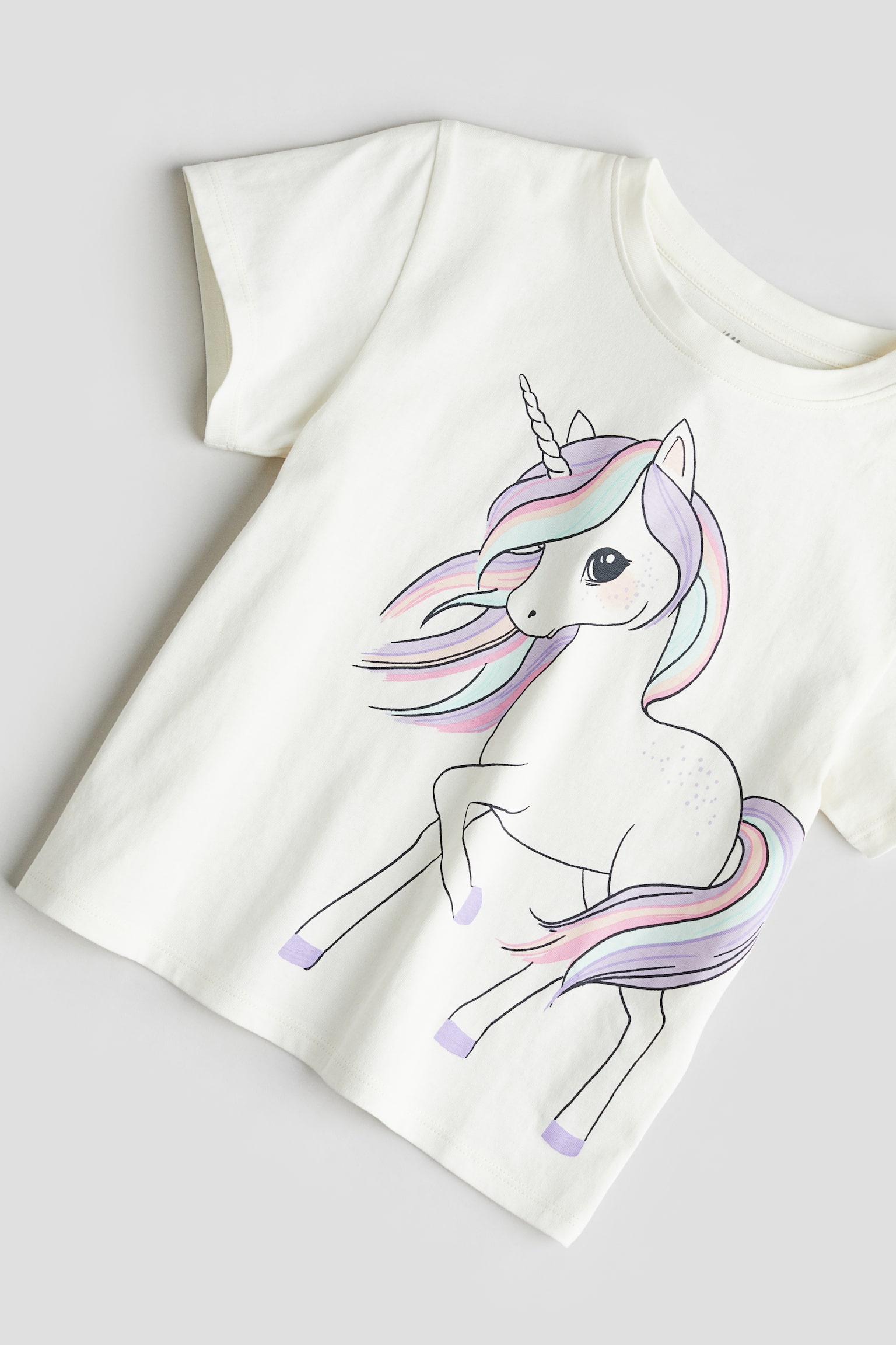 Print Tee - White/Unicorn/Natural white/Rainbows/Light turquoise/Rainbow/Light yellow/Bunny/Pink/Ice cream/Lilac/Unicorns/Light yellow/Mice/Dark grey/Floral/Yellow/Unicorns/White/Unicorn/White/Butterflies/Light beige/Dinosaurs/Black/Rabbit - 2