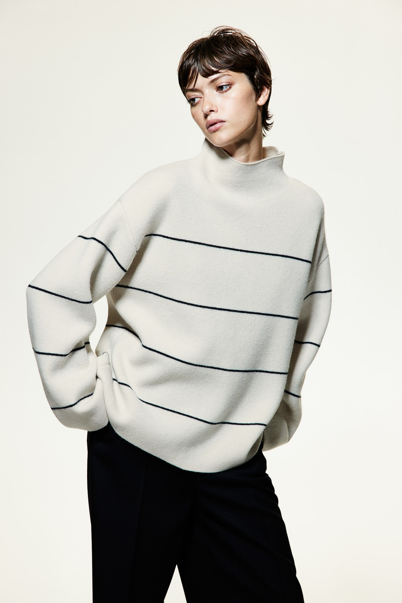 Wool-blend turtleneck jumper - Cream/Striped - 3