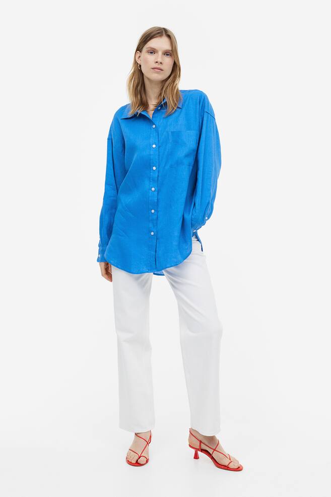 Oversized linen shirt - Blue/White/Blue/White striped/Cerise/dc/dc/dc - 4
