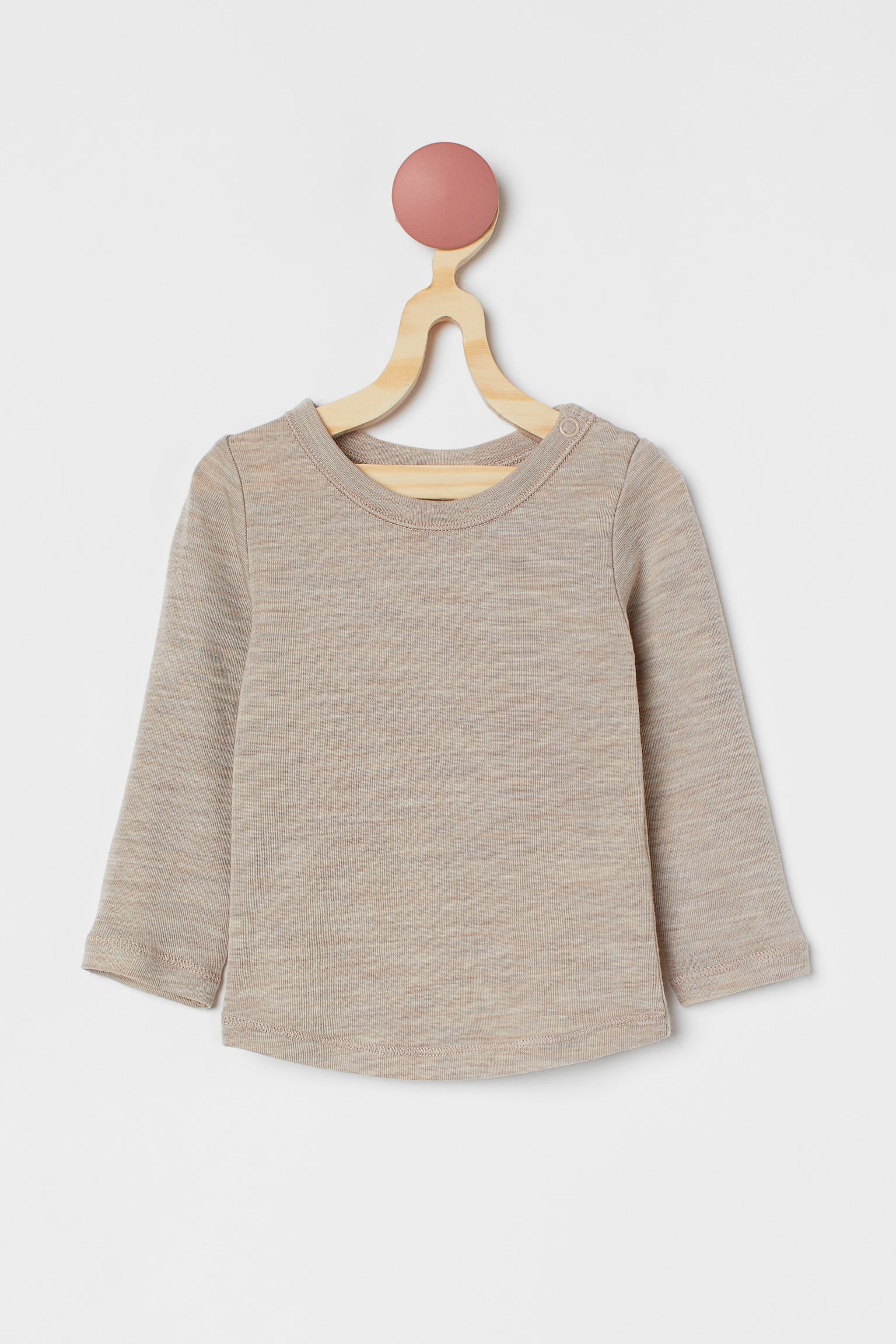 Long Sleeve Merino Wool Top - Beige marle/Light brown marle - 1