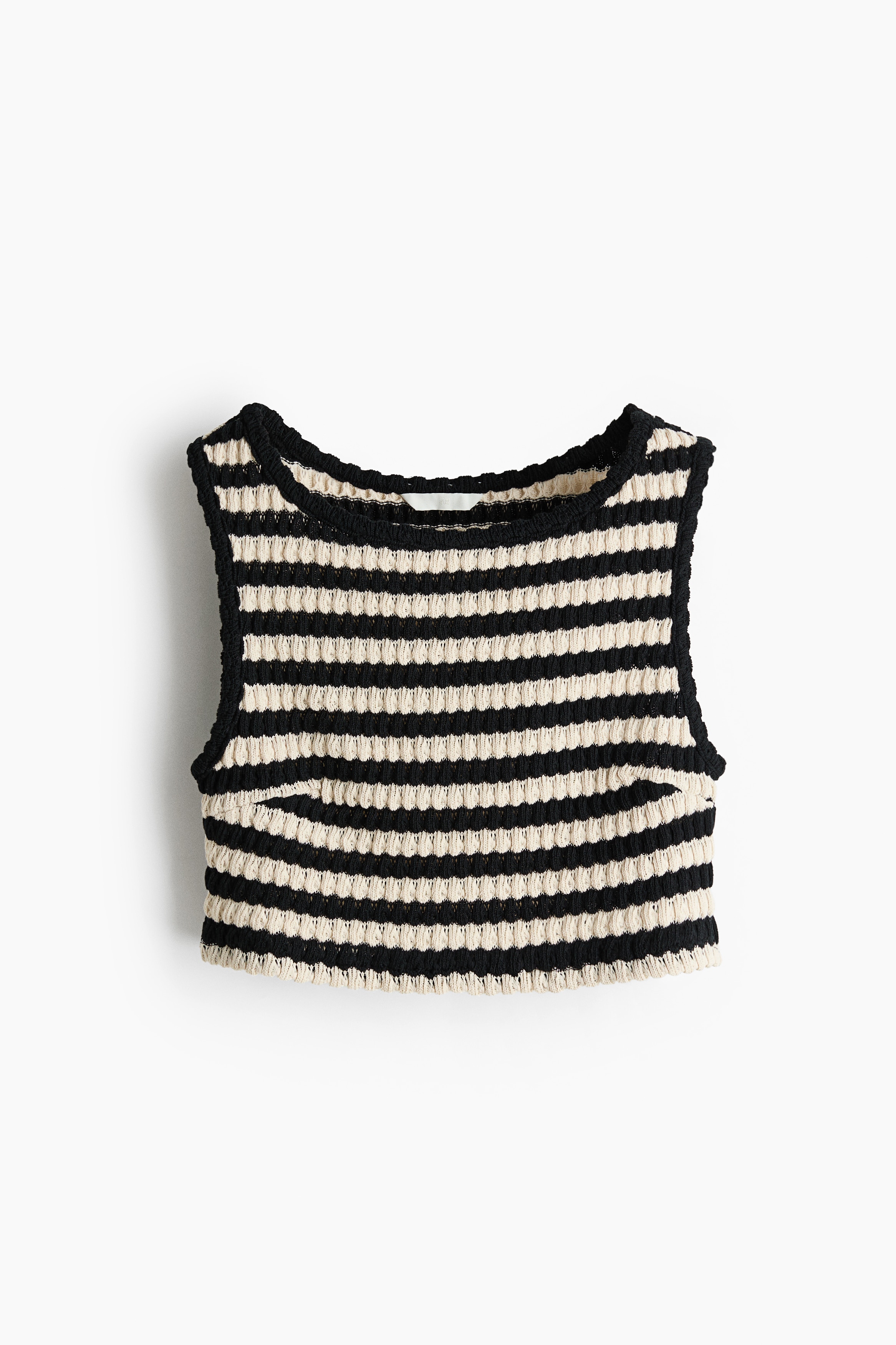 Crochet-Look Top - Black/striped