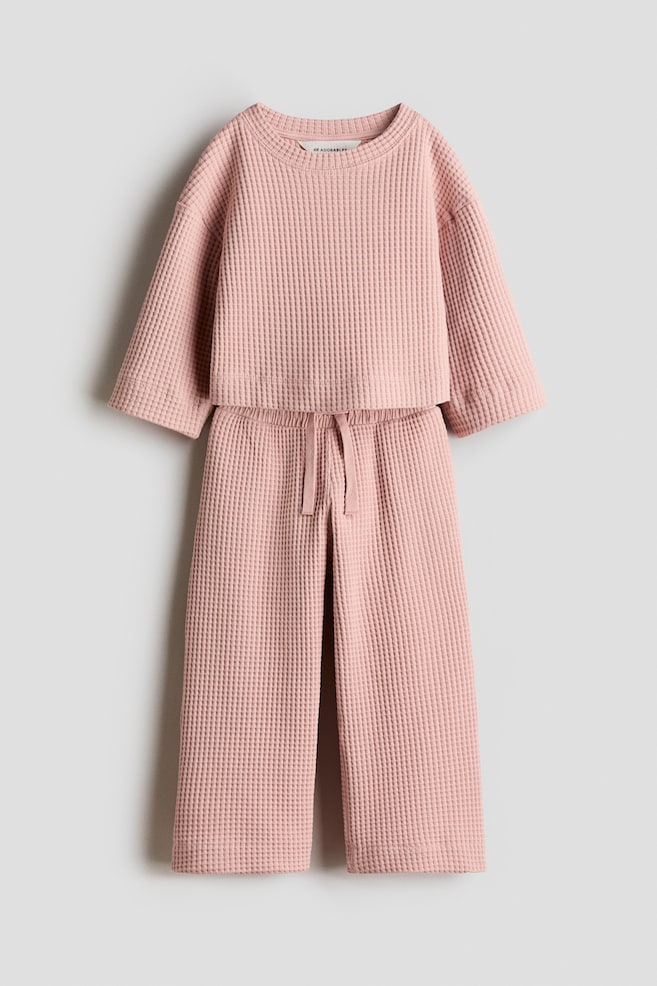 2-piece Waffled Jersey Set - Light dusty pink/Dark dusty pink - 1