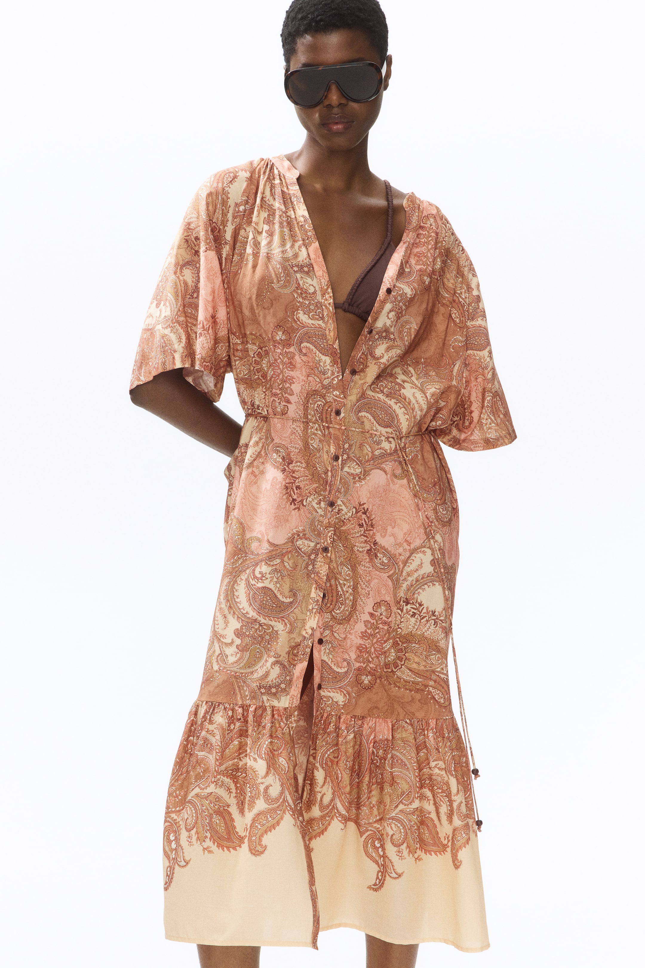 Short-Sleeved Tie-Belt Dress