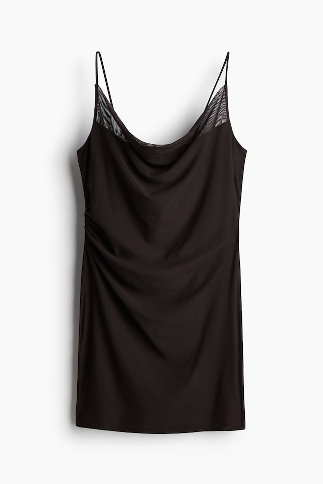 Draped Mesh Dress - Dark brown/Bright red/Black/Light blue - 1