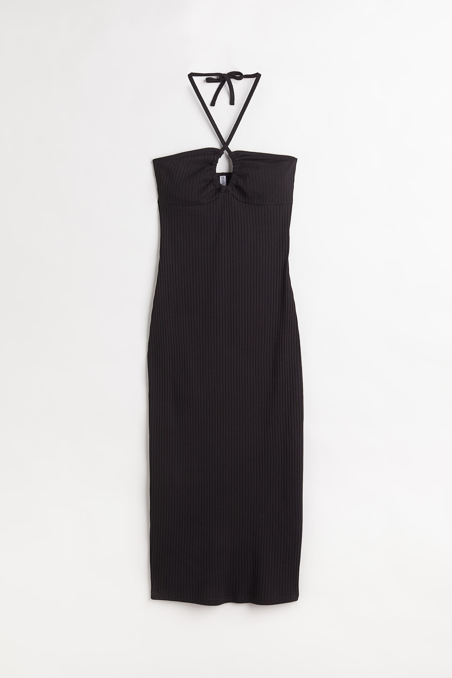 Rib Halterneck Dress - Black/Dark brown - 1