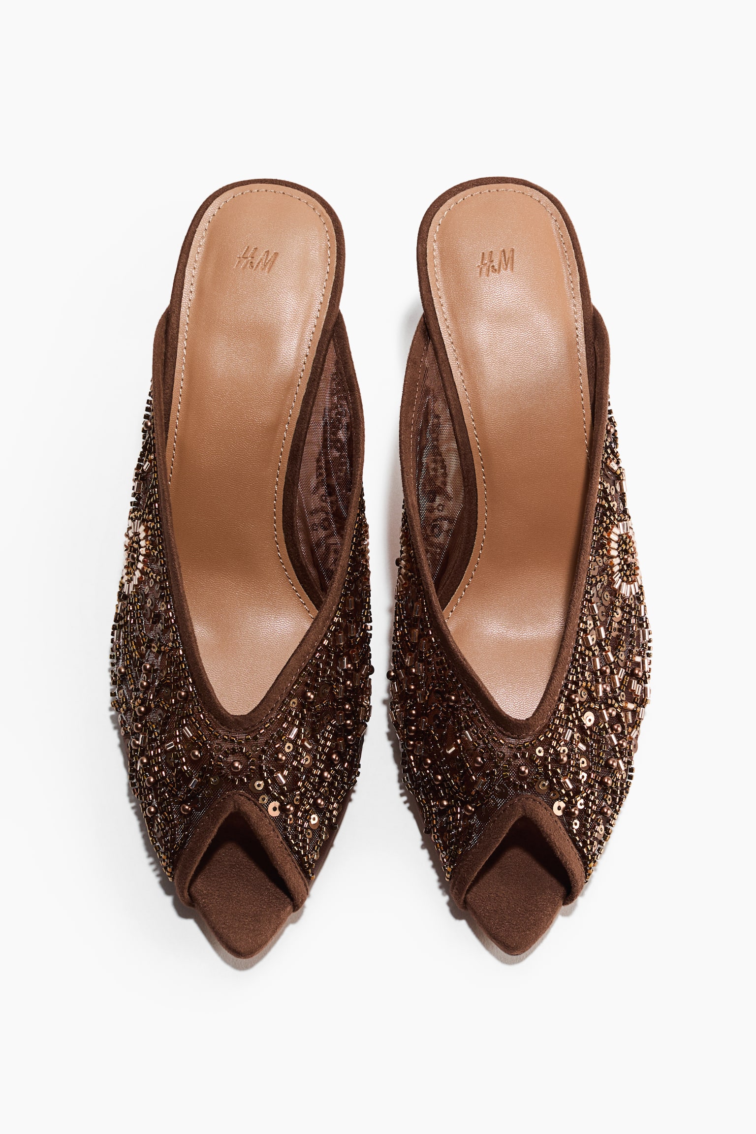 Женские сабо H&M Embellished Heeled Mules, цвет: Коричневый — фото 3