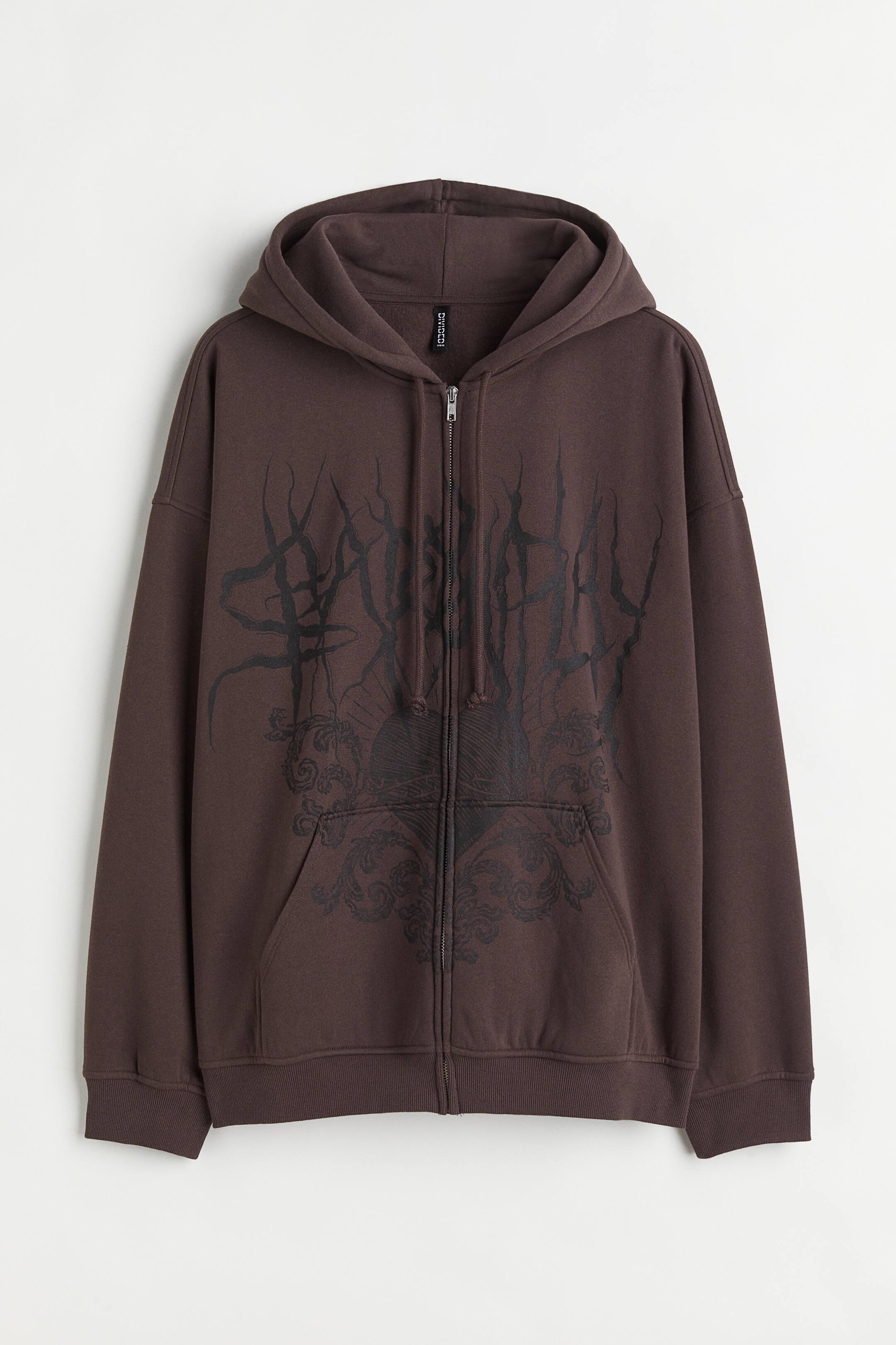 View larger image: H&M+ Oversized printed zip-through hoodie - Dark brown/Shadow play - Ladies | H&M 1
