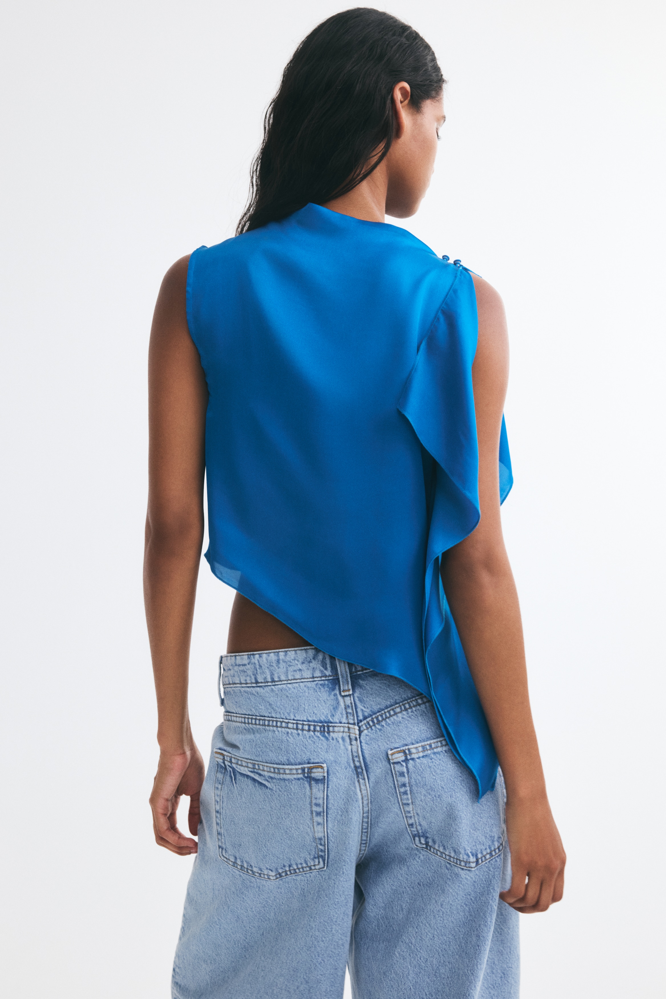 Cape-detail viscose top - Turquoise/Cream
