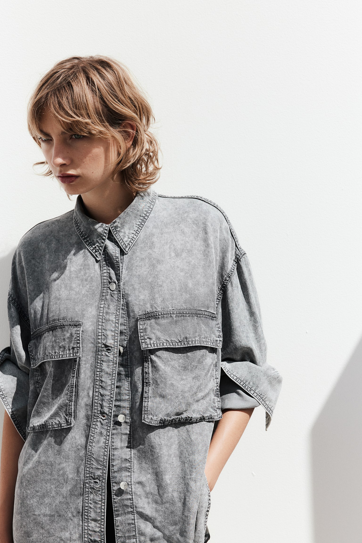 Oversized denim shirt - Grey/Pale denim blue - 5