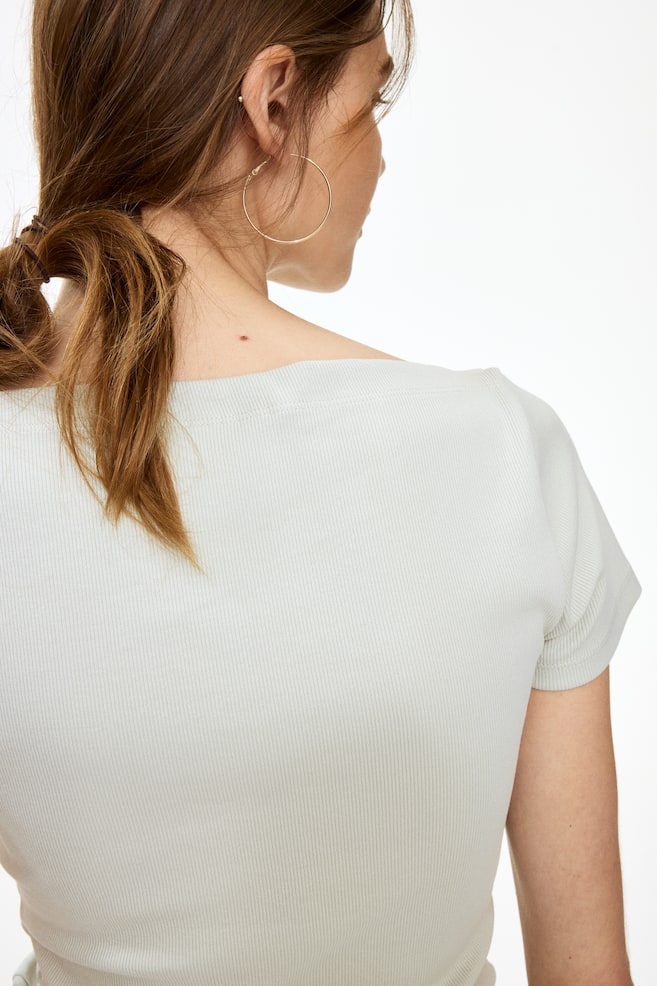 Boat-Neck Cotton Top-Light dusty green - 3