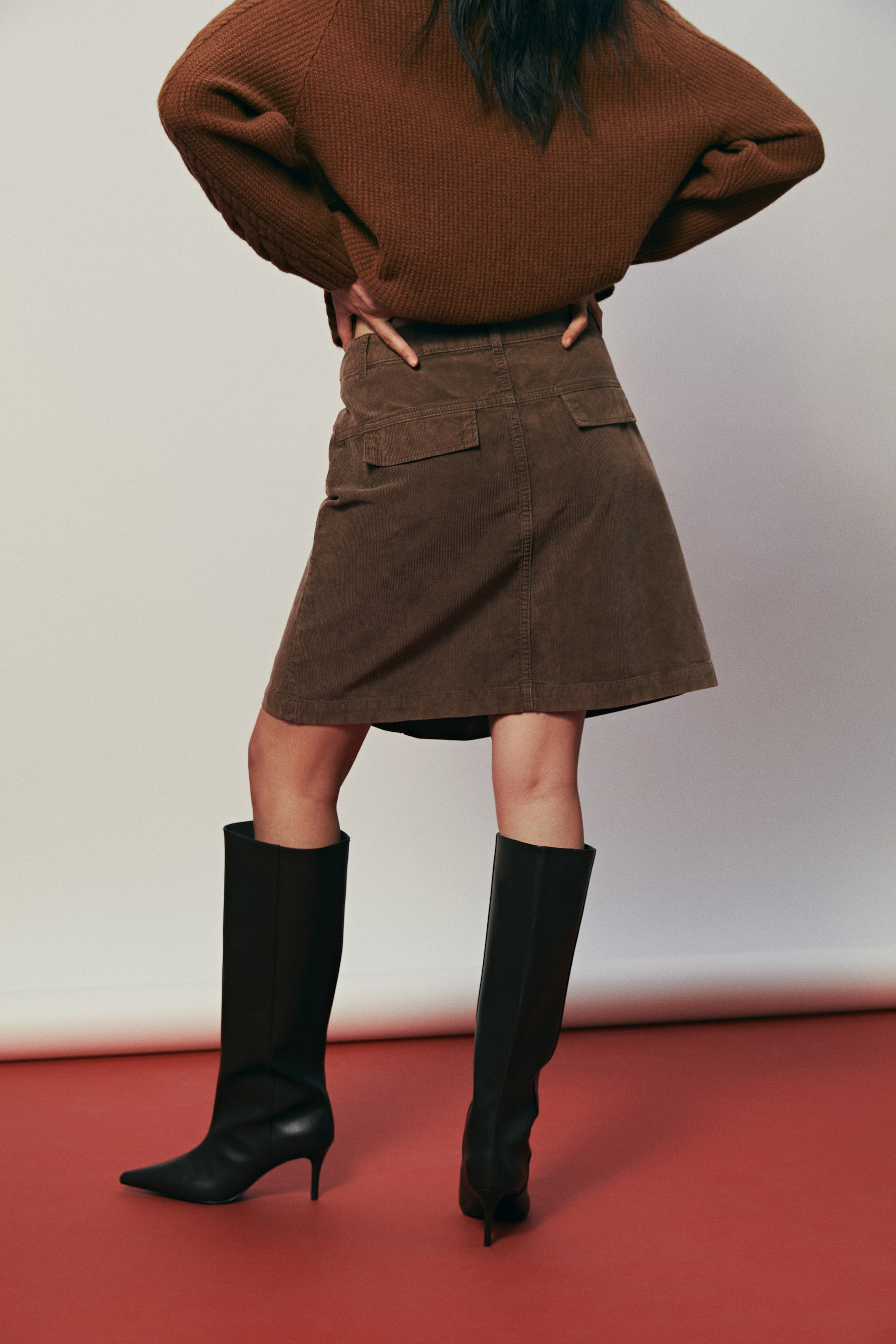 拡大画像を表示: コーデュロイスカート - ダークブラウンメランジ - レディース | H&M JP 3