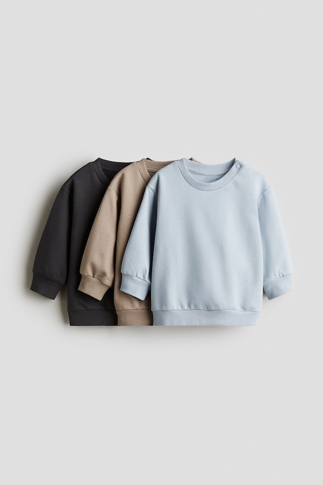 Felpe in cotone, 3 pz - Azzurro/grigio scuro - 1