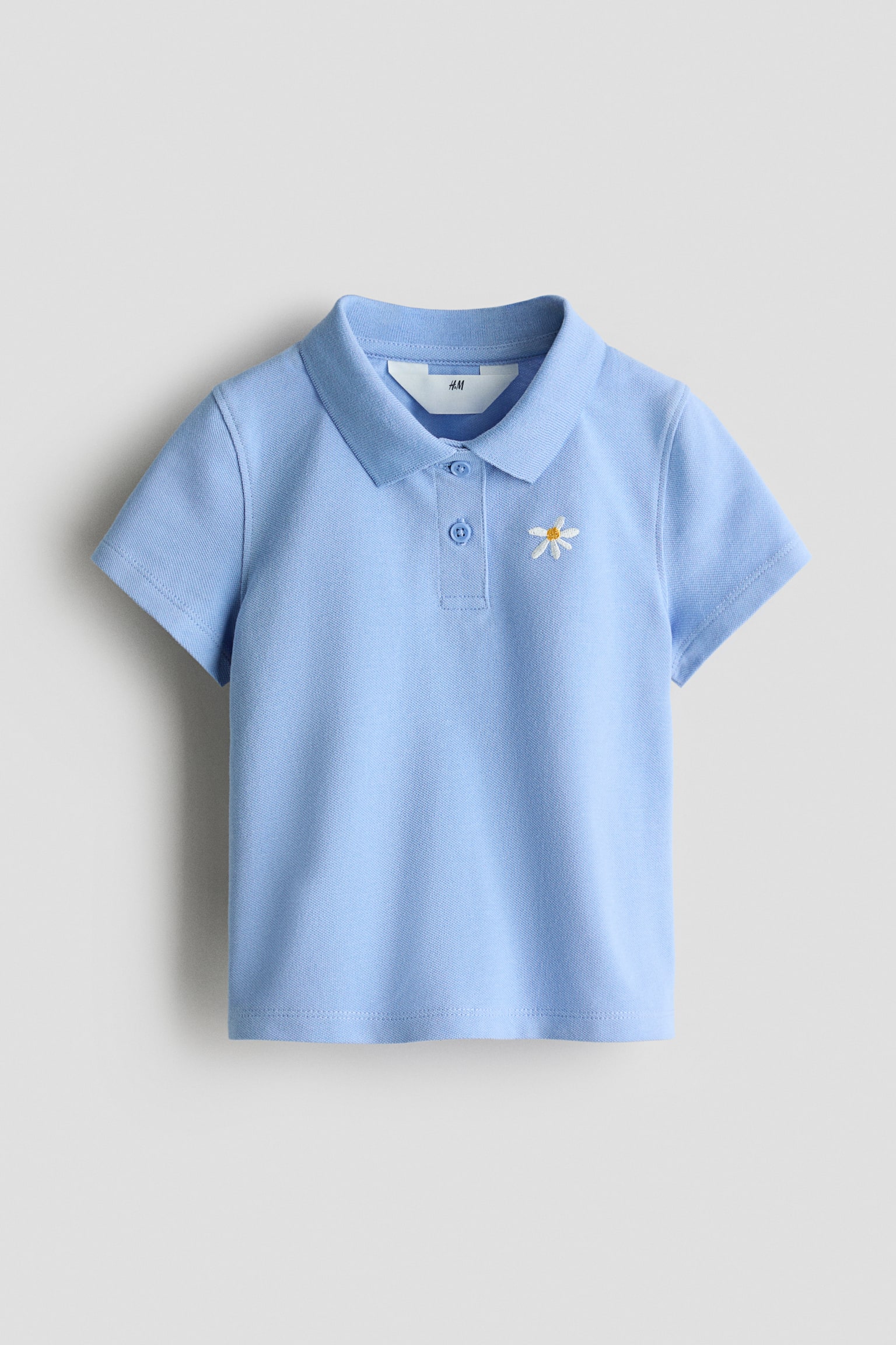 Cotton Piqué Polo Shirt - Light blue/daisy/White/heart