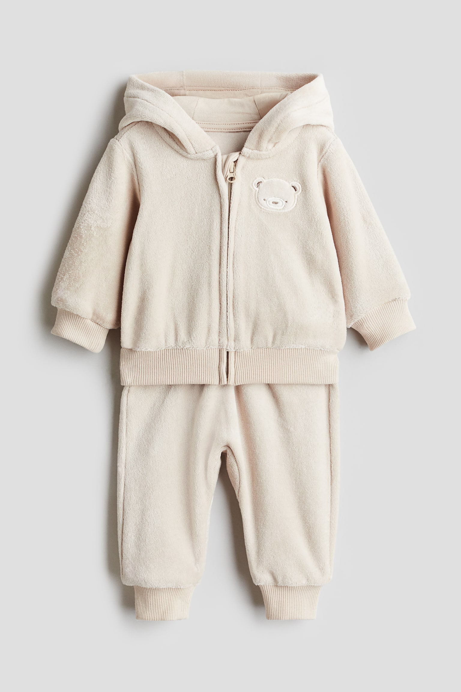 2-piece velour set - Light beige/Teddy bear - 1